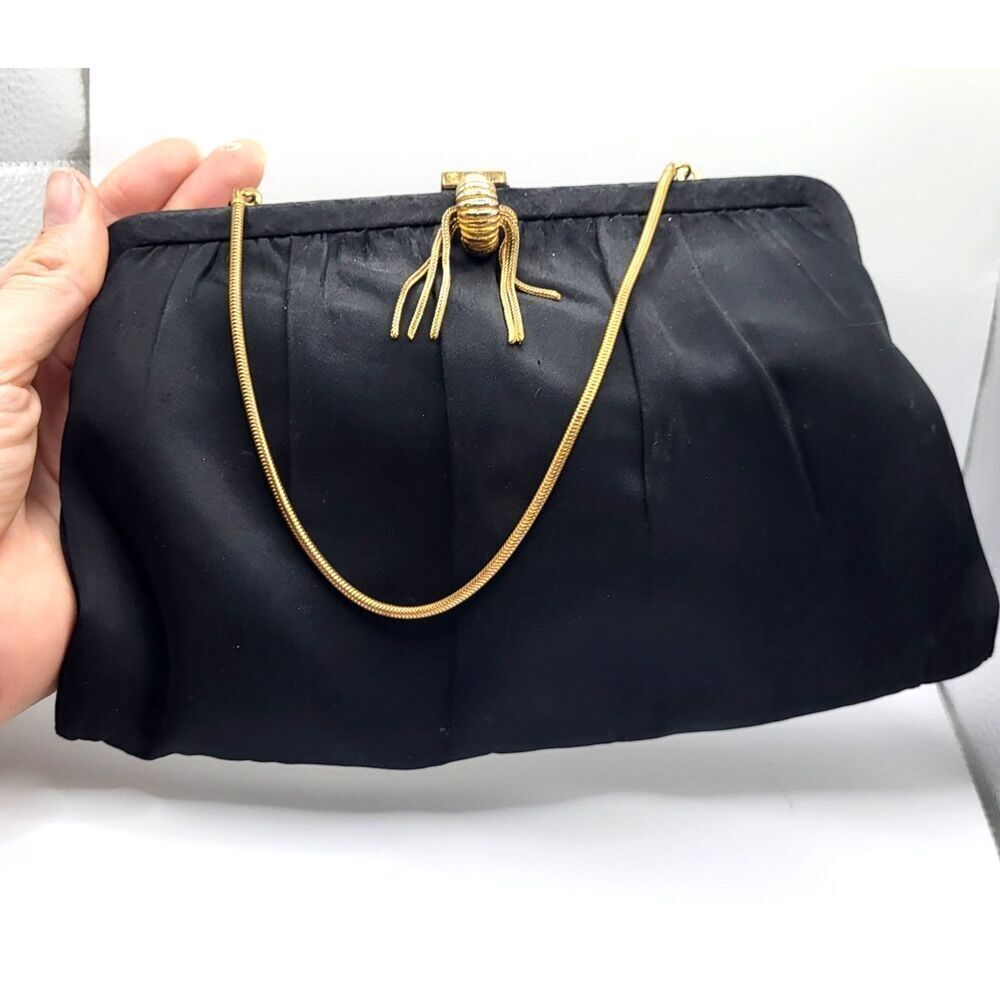 1950s Garay Black Vintage Purse 10in wide 6in tall